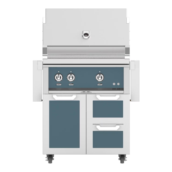 duttpack-11681 Hestan 30-Inch Natural Gas Grill W/ Sear Burner & Rotisserie On Double Drawer & Door Tower Cart - Pacific Fog - GMBR30-NG-GG - Image 1