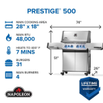 Napoleon Prestige 500 4-Burner Propane Grill w/ Rotisserie & Side Burner - P500VRSIBPSS - Image 2