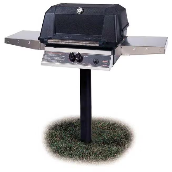 duttpack-14112 MHP WNK4DD Natural Gas Grill With Stainless Steel Shelves And Stainless Grids On In-Ground Post - Image 1