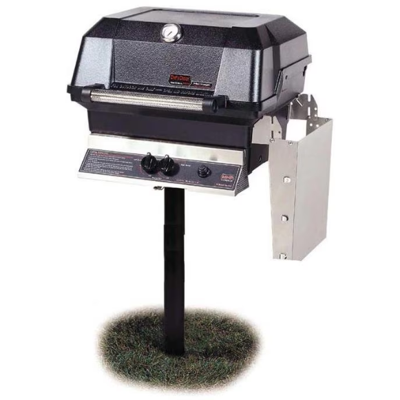 duttpack-14480 MHP JNR4DD Natural Gas Grill With Stainless Steel Shelves And SearMagic Grids On In-Ground Post - Image 1