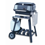 MHP JNR4DD Propane Gas Grill With Stainless Steel Shelves And Stainless Grids On Aluminum Cart