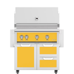 Hestan 36-Inch Natural Gas Grill W/ Sear Burner & Rotisserie On Double Drawer & Door Tower Cart - Sol - GMBR36-NG-YW