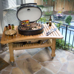 Primo Oval XL 400 Ceramic Kamado Grill On Curved Cypress Table With Stainless Steel Grates - PGCXLH - Image 3