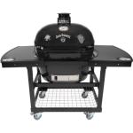 Primo Jack Daniels Edition Oval XL 400 Ceramic Kamado Grill On Steel Cart With 2-Piece Island Side Shelves And Stainless Steel Grates - PGCXLHJ