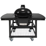 Primo Oval Large 300 Ceramic Kamado Grill On Steel Cart With 2-Piece Island Side Shelves And Stainless Steel Grates - PGCLGH