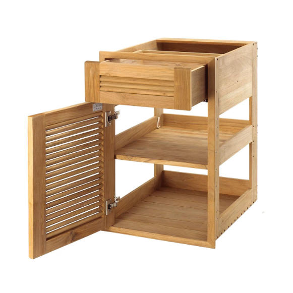 duttpack-37877 Pacific Teak Millworks 18 Inch Louvered Drawer/Door Combo W/ Shelf - Left Hinge - Image 1