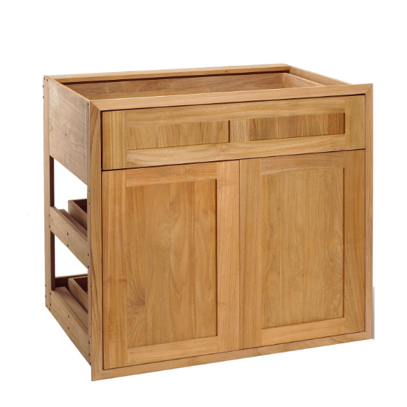 duttpack-37881 Pacific Teak Millworks 30 Inch Shaker Panel Drawer/2 Door Combo W/ 2 Rollout Trays - Image 1