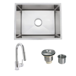 Urban Place Radial 24 X 19 Stainless Steel Outdoor Sink with Huntington Brass Dual Spray European Style Pull Down Faucet, Grid and Strainer Basket