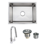 Urban Place Radial 27 X 18 Stainless Steel Outdoor Sink with Huntington Brass Dual Spray European Style Pull Down Faucet and Strainer Basket