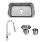 Futura 30 X 18 Stainless Steel Outdoor Sink with Huntington Brass Dual Spray 15.75 Inch High Pull Down Faucet and Strainer Basket