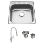 ADA Compliant 20 X 20 Stainless Steel Outdoor Sink with Huntington Brass Dual Spray 15.75 Inch High Pull Down Faucet and Strainer Basket