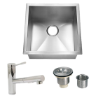 Homeplace Rusk Zero-Edge 15 X 20 Stainless Steel Outdoor Sink with  Huntington Brass Euro Style Pull Out Faucet and Strainer Basket