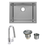 Metroplace 23 X 18 Stainless Steel Outdoor Sink with Huntington Brass Dual Spray European Style Pull Down Faucet, Grid and Strainer Basket