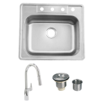 ADA Compliant 25 X 22 Stainless Steel Outdoor Sink with Huntington Brass Dual Spray 15.75 Inch High Pull Down Faucet and Strainer Basket