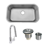 ADA Compliant 30 X 18 Stainless Steel Outdoor Sink with Huntington Brass Dual Spray European Style Pull Down Faucet and Strainer Basket