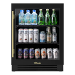 True ADA Height 24 Inch 5 Cu. Ft. Right Hinge Glass Door Outdoor Refrigerator - Matte Black w/ Brass Handles - TURADA-24-RG-A~027-H01