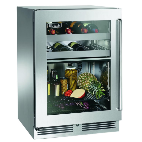 duttpack-38896 Perlick 24-Inch Signature Series Marine & Coastal Series Stainless Steel Glass Door Outdoor Dual-Zone Refrigerator & Wine Reserve W/ Door Lock - Left Hinge - HP24CM-4-3LL - Image 1