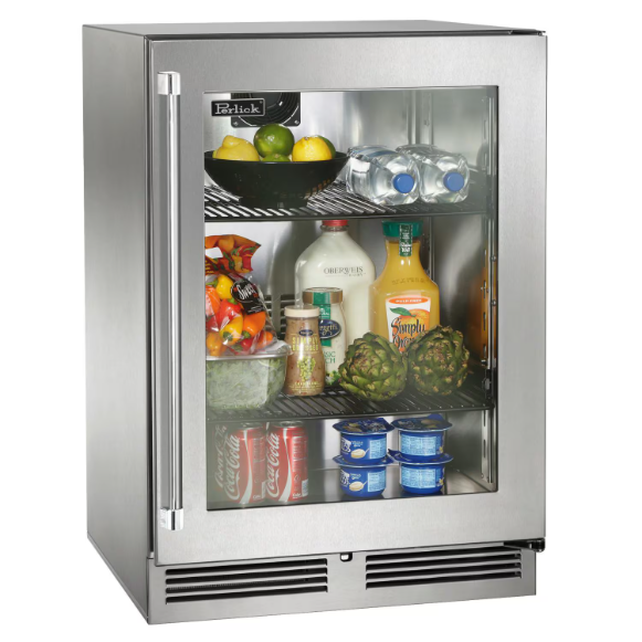 duttpack-38956 Perlick 24-Inch Signature Series Stainless Steel Glass Door Outdoor Refrigerator w/ Door Lock - Right Hinged - HP24RO-4-3RL - Image 1
