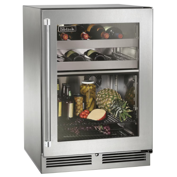 duttpack-39048 Perlick 24-Inch Signature Series Stainless Steel Glass Door Outdoor Dual Zone Refrigerator/Wine Reserve w/ Door Lock - Right Hinged - HP24CO-4-3RL - Image 1