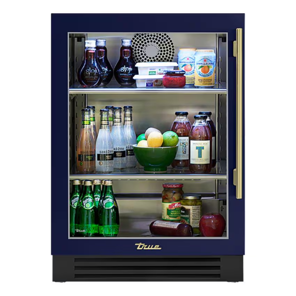 duttpack-39538 True 24 Inch 5.6 Cu. Ft. Left Hinge Glass Door Outdoor Refrigerator - Cobalt w/ Brass Handles - TUR-24-L-OG-C~DSK-078-H01 - Image 1