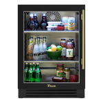 True 24 Inch 5.6 Cu. Ft. Left Hinge Glass Door Outdoor Refrigerator - Matte Black w/ Brass Handles - TUR-24-L-OG-C~DSK-027-H01
