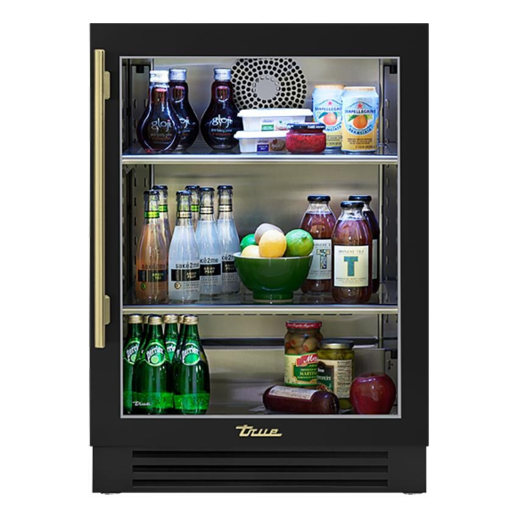 duttpack-39586 True 24 Inch 5.6 Cu. Ft. Right Hinge Glass Door Outdoor Refrigerator - Matte Black w/ Brass Handles - TUR-24-R-OG-C~DSK-027-H01 - Image 1