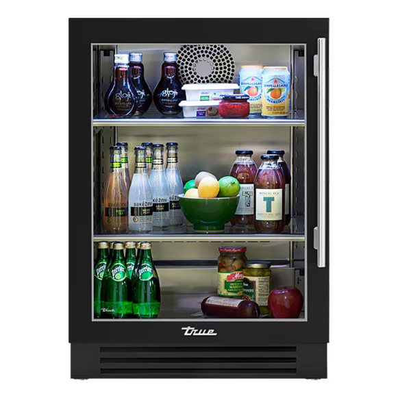 duttpack-39590 True 24 Inch 5.6 Cu. Ft. Left Hinge Glass Door Outdoor Refrigerator - Matte Black w/ Stainless Steel Handles - TUR-24-L-OG-C~DSK-027-H04 - Image 1