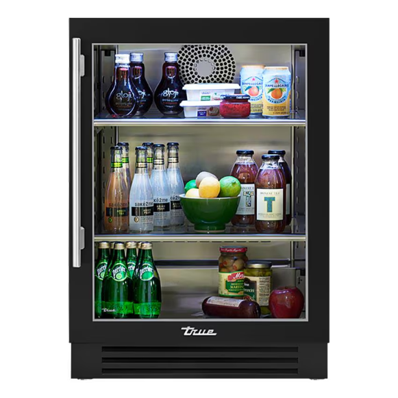 duttpack-39592 True 24 Inch 5.6 Cu. Ft. Right Hinge Glass Door Outdoor Refrigerator - Matte Black w/ Stainless Steel Handles - TUR-24-R-OG-C~DSK-027-H04 - Image 1
