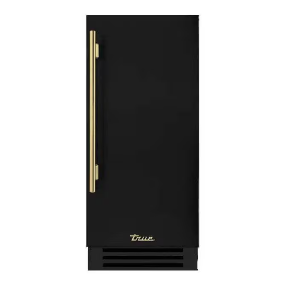 duttpack-40174 True 15 Inch 85 Lb. Right Hinge Outdoor Ice Maker - Matte Black w/ Brass Handle - TUI-15-R-OP-D~DSK-027-H01 - Image 1