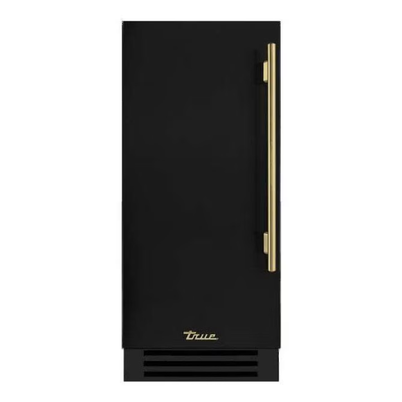 duttpack-40299 True 15 Inch 85 Lb. Left Hinge Outdoor Ice Maker - Matte Black w/ Brass Handle - TUI-15-L-OP-D~DSK-027-H01 - Image 1