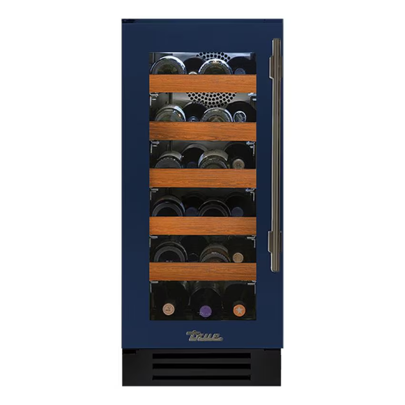 duttpack-40570 True 15 Inch 23 Bottle Left Hinge Glass Door Outdoor Wine Cabinet - Cobalt w/ Pewter Handle - TWC-15-L-OG-C~DSK-078-H05 - Image 1