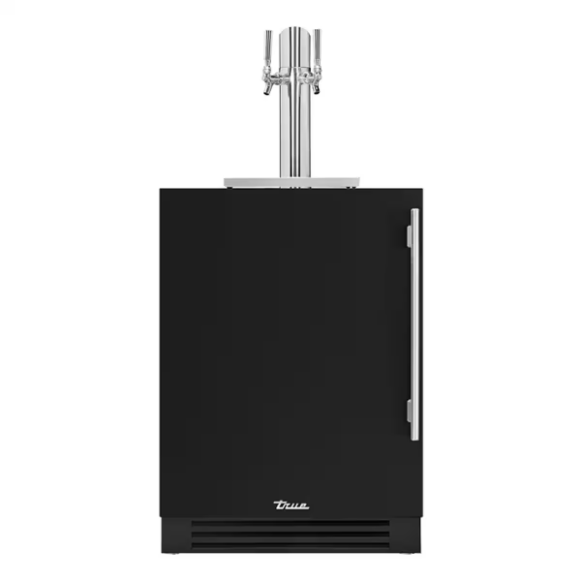 duttpack-40775 True 24 Inch Left Hinge Outdoor Dual Tap Beverage Dispenser - Matte Black w/ Stainless Handle - TUR-24DD-L-OP-C~DSK-027-H04 - Image 1
