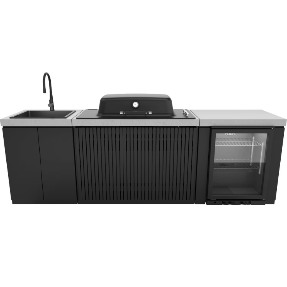 duttpack-41546 Everdure 9 Ft Outdoor Kitchen Island w/ Marine Grade Aluminum Cabinets in Black - Image 1