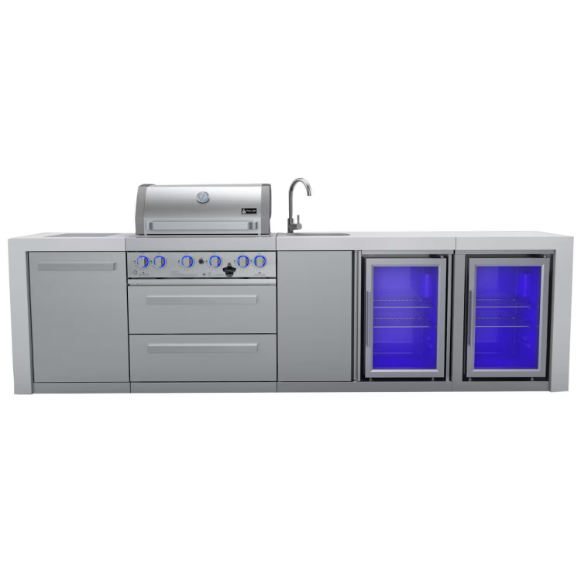 duttpack-41566 Mont Alpi Deluxe Series 10 Ft Natural Gas Outdoor Kitchen Island w/ Side Burner, Beverage Center & Fridge (Ships Propane w/ Conversion Kit) - Image 1