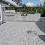 Sunstone Grills Hill Country 13 1/2 Ft Outdoor Kitchen Island w/ Propane Grill & Side Burner, Sink, Refrigerator, Door & Drawer - Image 2