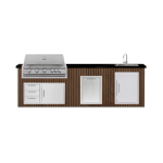 BBQGuys Signature 10 Ft Outdoor Kitchen Island w/ 40-in Blaze LTE+ Propane Grill, Sink & Double Trash Bin | Toffee w/ Nero Mist Granite