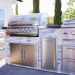 BBQGuys Signature 10 Ft Outdoor Kitchen Island w/ 32 Inch Propane Blaze LTE+ Grill & Griddle & Narrow Trash Bin | Alaska Gray w/ Black Granite - Image 3