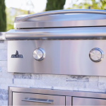 BBQGuys Signature 10 Ft Outdoor Kitchen Island w/ 32 Inch Propane Blaze LTE+ Grill & Griddle & Narrow Trash Bin | Alaska Gray w/ Black Granite - Image 7