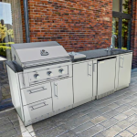 Sunstone Grills Bayou 8 1/2 Ft Outdoor Kitchen Island w/ Propane Grill & Side Burner, Sink, Refrigerator, Door & Drawer - Image 3