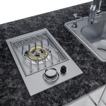 Sunstone Grills Bayou 8 1/2 Ft Outdoor Kitchen Island w/ Propane Grill & Side Burner, Sink, Refrigerator, Door & Drawer - Image 8