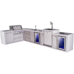Mont Alpi Deluxe Series 13 1/2 Ft L-Shaped Natural Gas Outdoor Kitchen Island w/ 32-in Grill, Side Burner, Beverage Center, Kegerator, Fridge & Extra Door (Ships Propane w/ Conversion Kit)