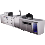 Mont Alpi Deluxe Series 15 1/2 Ft Natural Gas Outdoor Kitchen Island w/ 32-in Grill, Side Burner, Kegerator, Fridge, Kamado Module & Triple Drawer (Ships Propane w/ Conversion Kit) - Image 3