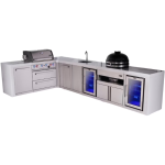 Mont Alpi Deluxe Series 13 1/2 Ft L-Shaped Natural Gas Outdoor Kitchen Island w/ 32-in Grill, Side Burner, Beverage Center, Kegerator, Kamado Module & Triple Drawer (Ships Propane w/ Conversion Kit)