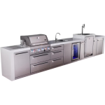 Mont Alpi Deluxe Series 16 Ft Propane Outdoor Kitchen Island w/ 32-in Grill, Side Burner, Beverage Center, Kegerator & Triple Drawer - MAi400-DKEGBEVDR - Image 4