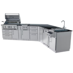 Sunstone Grills Savanna 16 Ft Outdoor Kitchen Island w/ Propane Grill & Side Burner, Sink, Refrigerator, Trash Bin, Door & Drawer - Image 4