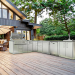 Sunstone Grills Rancher 11 Ft Outdoor Kitchen Island w/ Propane Grill & Side Burner, Sink, Refrigerator, Trash Bin, Door & Drawer - Image 3