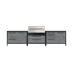 Burnout BBQ Modular Outdoor Kitchen Island w/ Flammkraft Model D Built-In Grill, Triple Drawers, Propane Pullout, and Pullout Waste Bins - Smoke