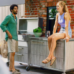 Burnout BBQ Modular Outdoor Kitchen Island w/ Flammkraft Model D Built-In Grill, Caso 4.4 Cu Ft. Refrigreator, Double Drawers, Propane Pullout, and Pullout Waste Bins - Smoke - Image 2