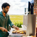 Burnout BBQ Modular Outdoor Kitchen Island w/ Flammkraft Model D Built-In Grill, Caso 4.4 Cu Ft. Refrigreator, Double Drawers, Propane Pullout, and Pullout Waste Bins - Smoke - Image 3
