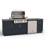 Bull Myrtle Beach DuraBull 8 Ft Outdoor Kitchen Island w/ Angus 30-in Natural Gas Grill, Refrigerator, & Trash Bin in Symphony Blue/Galaxy White Granite